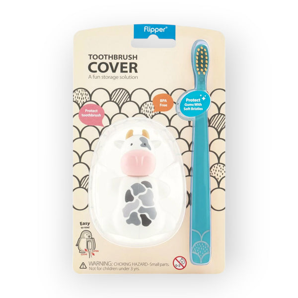 Flipper Toothbrush Cover & Toothbrush Flp Fun Animal Combo Pack / Cow