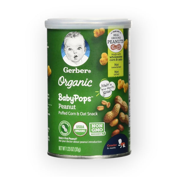 Gerber Organic Baby Pops Puffed Corn and Oat Snack, 8+ Months, Peanut, 35g