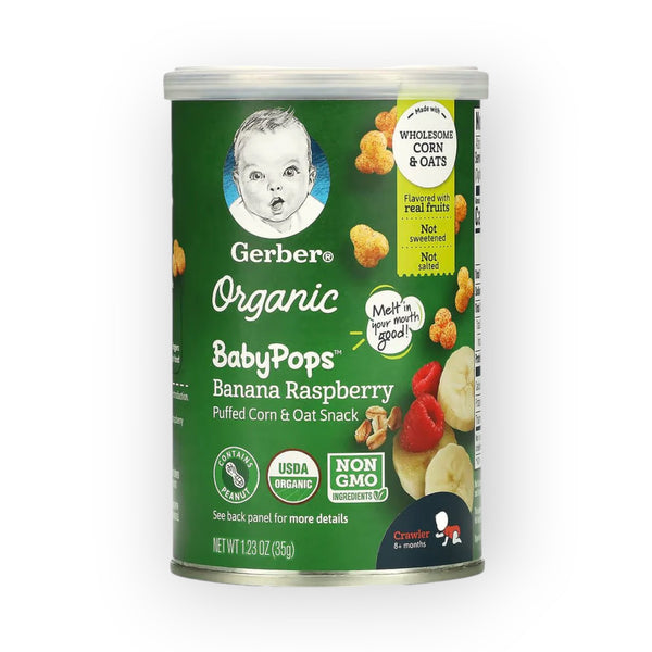 Gerber Organic Baby Pops Puffed Corn and Oat Snack, 8+ Months, Banana Raspberry, 35g