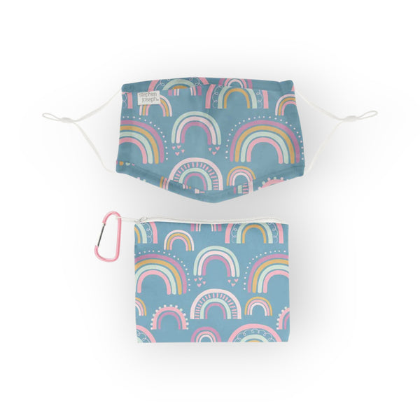 Stephen Joseph Mask with Pouch Rainbow Print - Blue