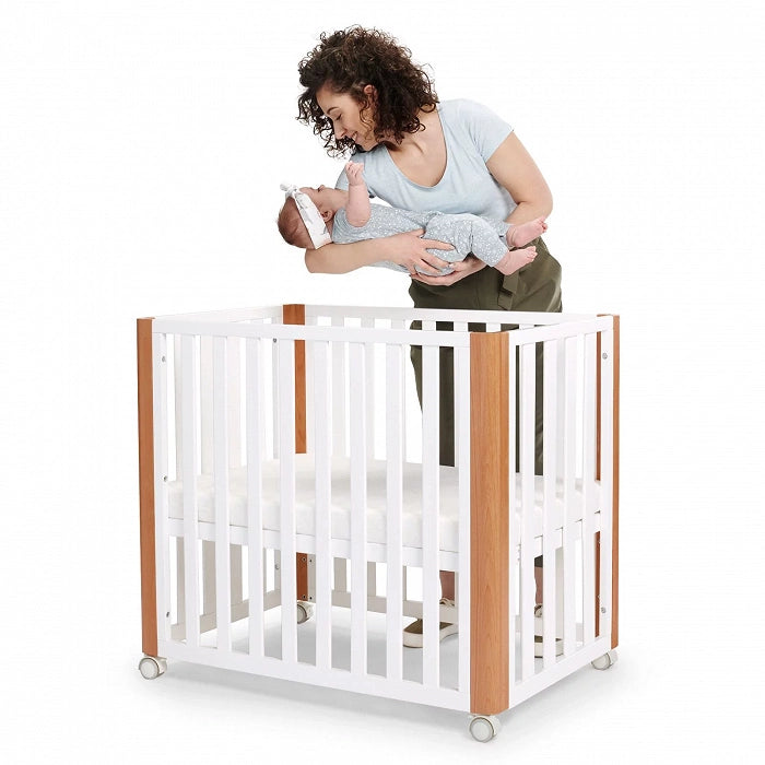 KinderKraft Lunky Wooden Cot With Mattress, White