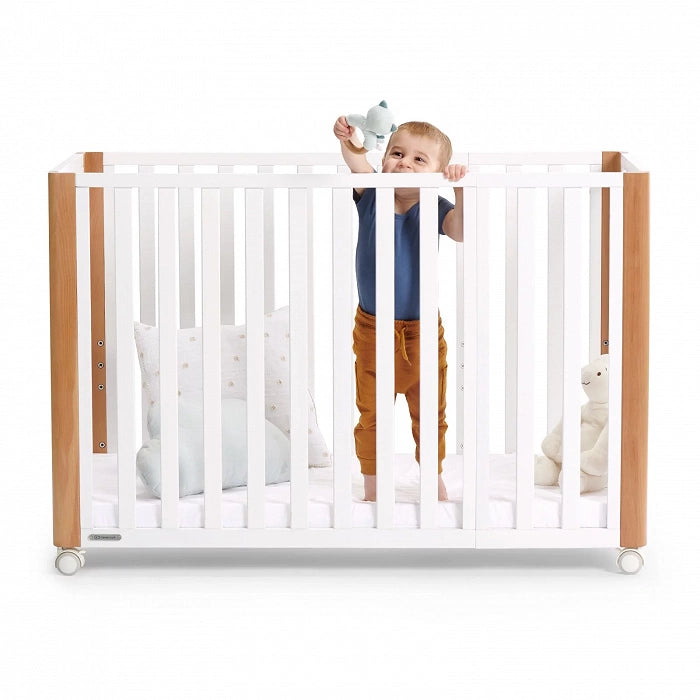 KinderKraft Lunky Wooden Cot With Mattress, White