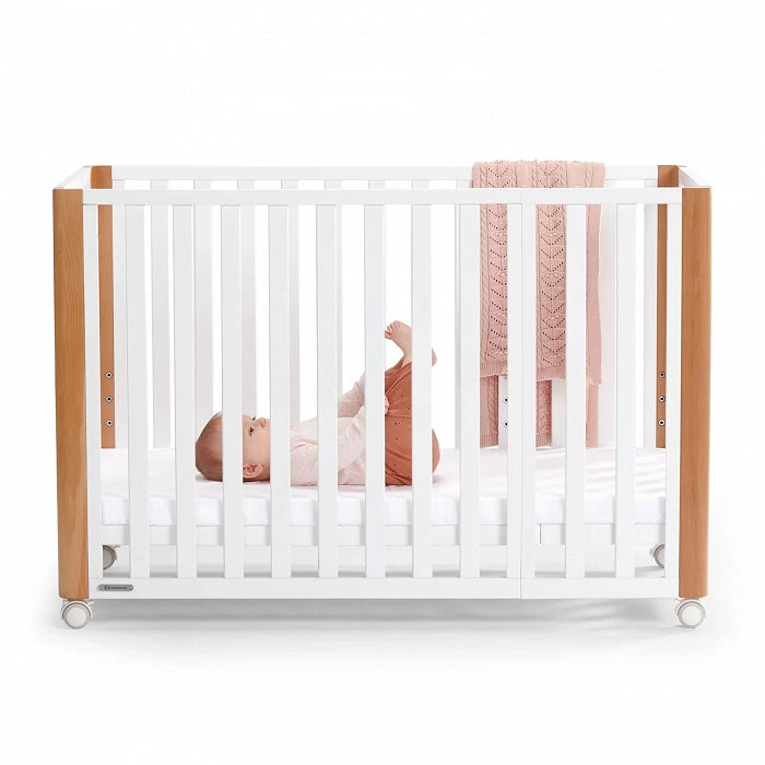 KinderKraft Lunky Wooden Cot With Mattress, White