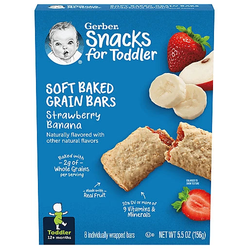 Gerber Soft Baked Grain Bars, 12+ Months, Strawberry Banana, 8 Bars - 156g