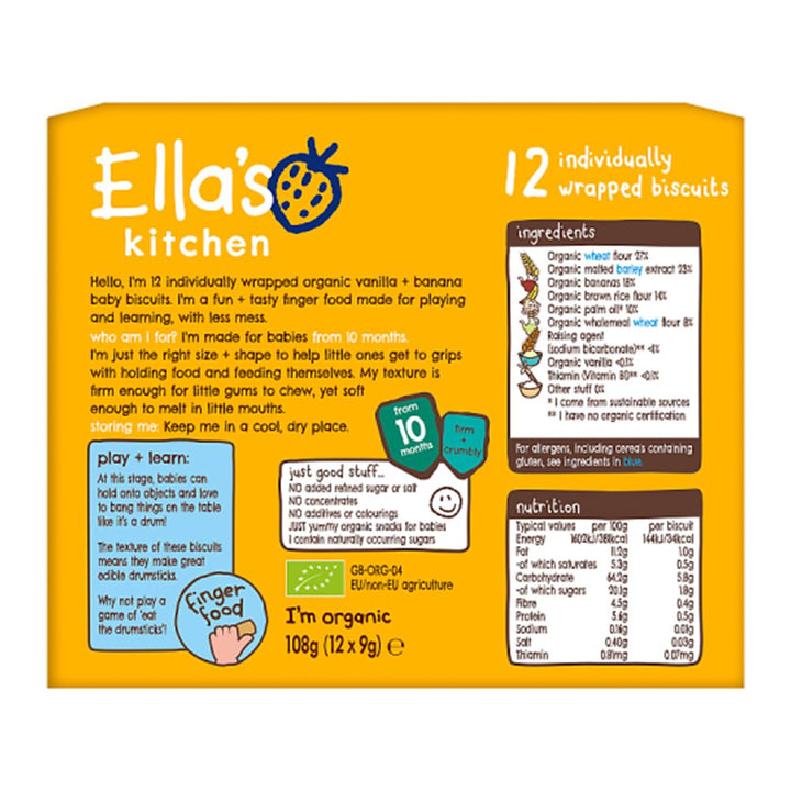 Ella's Kitchen Vanilla + Banana Baby Biscuits, 10m+