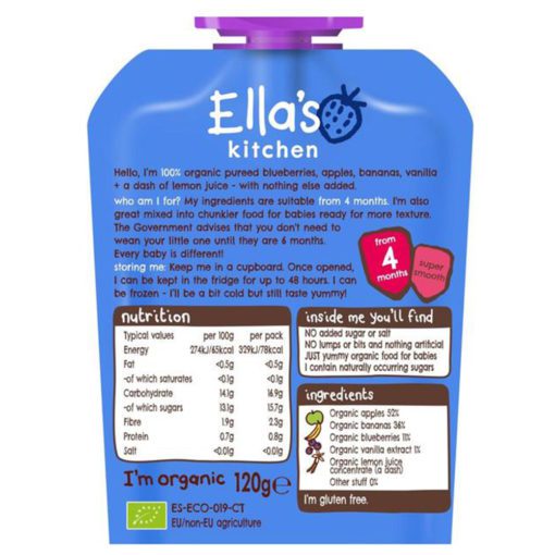 Buy Ella's Kitchen Blueberries Apple + Banana, 4m+, 120g online with Free Shipping at Baby Amore India, Babyamore.in